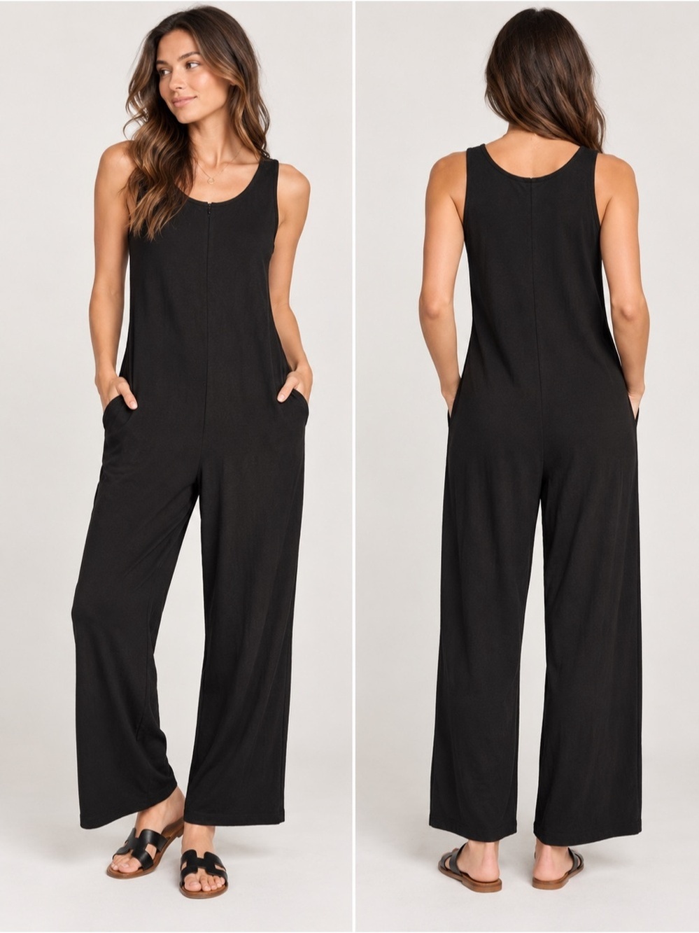 Eileen Fisher Black Sleeveless Wide-Leg Jumpsuit